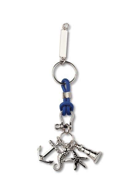 A keychain with a blue anchor and a starfish on it.