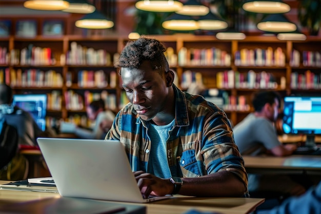 a man sits in front of a laptop with the word quot on it