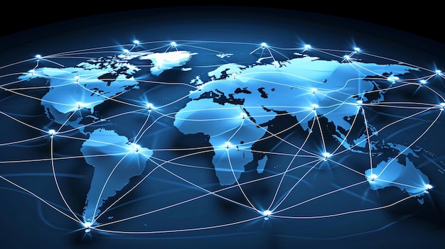 a map of the world with a blue background