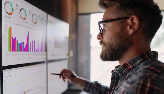 a marketing professional recording data points for targeted advertising campaigns on a digital screen