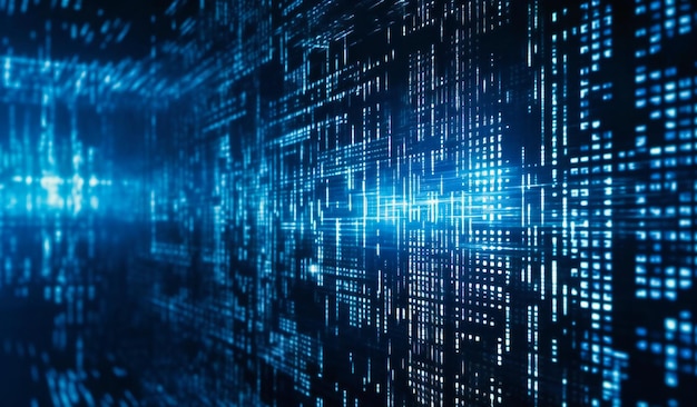 a matrix code is on a blue background