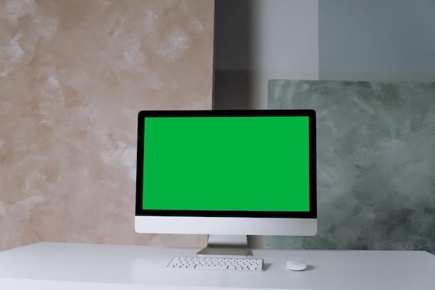 a monitor with a green screen