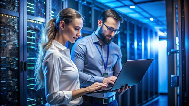 a network admin is monitoring in the datacenter server room