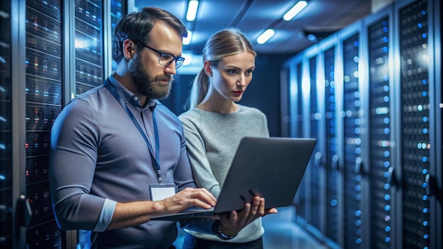 a network admin is monitoring in the datacenter server room