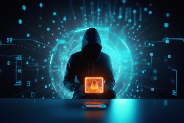 a padlock icon signifies cyber security network with global networking and blockchain biometrics identity ensures a theftfree experience ai generative