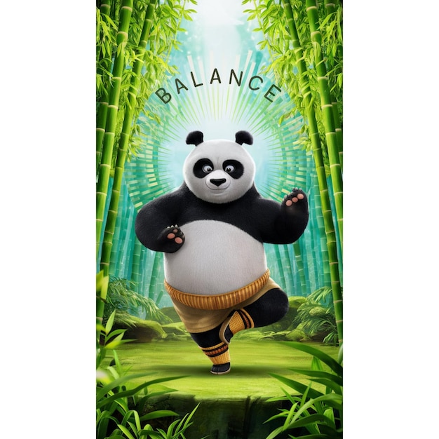 a panda bear is standing in the jungle with bamboo in the background
