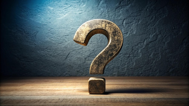 a question mark is on a gold object with a blue background