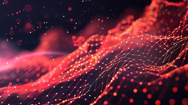 A red and black image with a lot of dots and lines