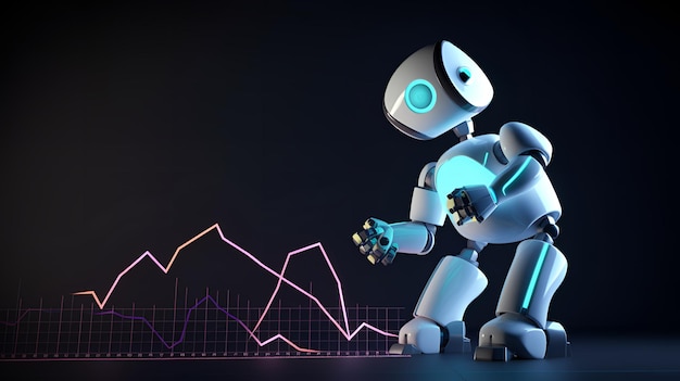 a robot with a graph on the top left