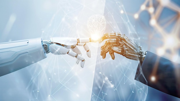 a robot with the hands holding hands with the hands of a robot