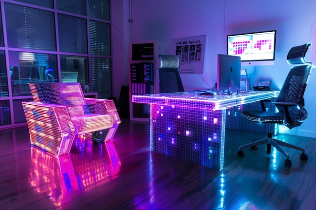 a room with a computer and a poster for the show