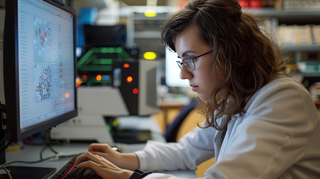 A scientist using mathematics to simulate patterns in nature on a computer with visual outputs on the screen