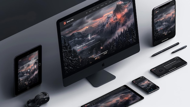 a screen with a picture of a mountain scene on it