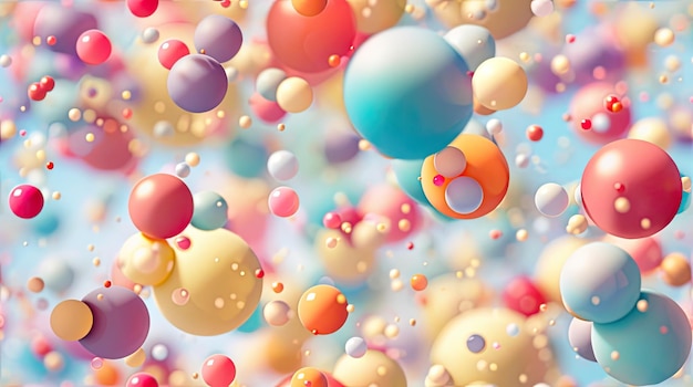 A seamless background of pastelcolored spheres floating in the air creating an abstract and dreamy
