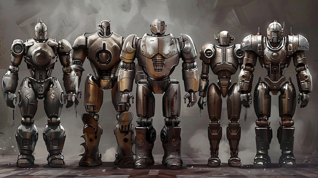 a series of robots with one of them showing one of them