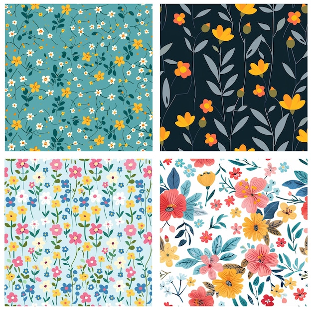 a set of different flowers and leaves floral wallpaper