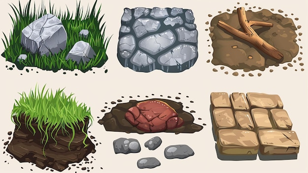 a set of different types of rocks and stones