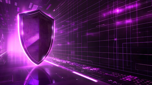 a shield with a purple background and a purple screen with a purple background with a purple and purple glowing effect