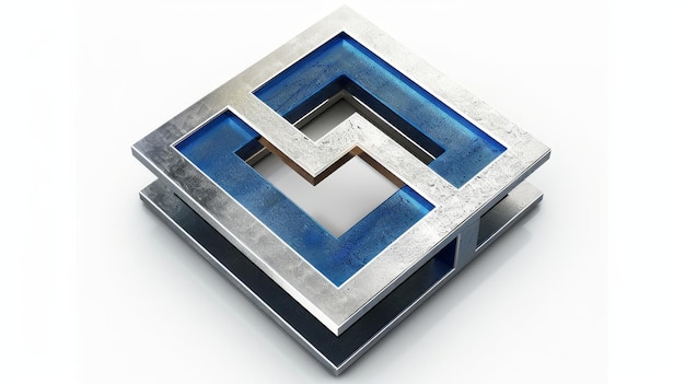a silver and blue square with a blue square on it