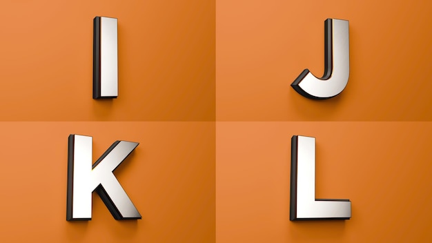 A Silver Gold and Black Font Orange background 3D premium Alphabet Letters Numbers and