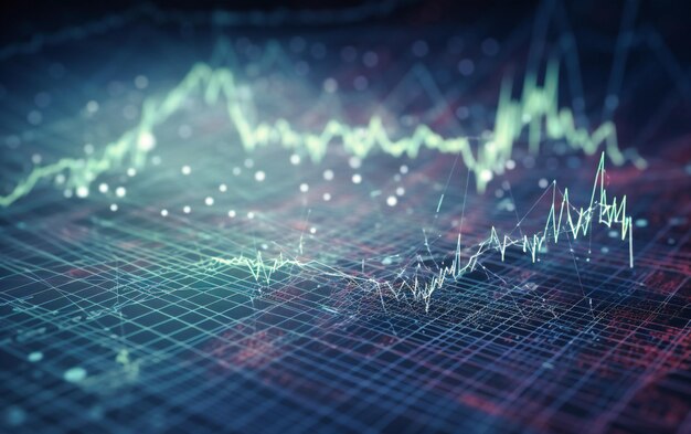 A stock market chart is in the background