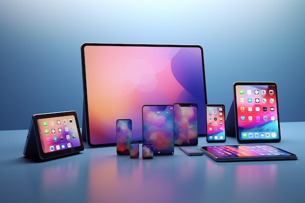 A tablet with smartphone devices represents modern tech
