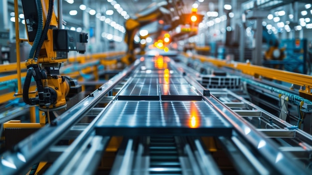 A team of engineers design and construct a massive solar panel assembly line ramping up production
