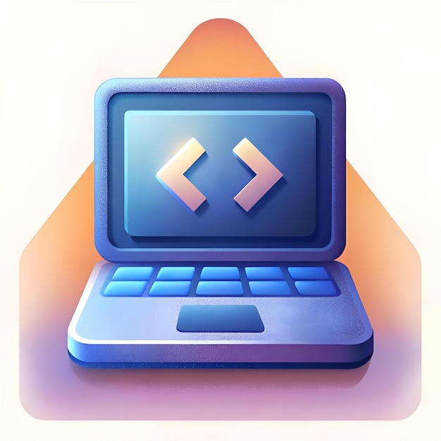 A vibrant 3D icon of a laptop with code brackets displayed on the screen perfect for representing coding programming software development and technology concepts