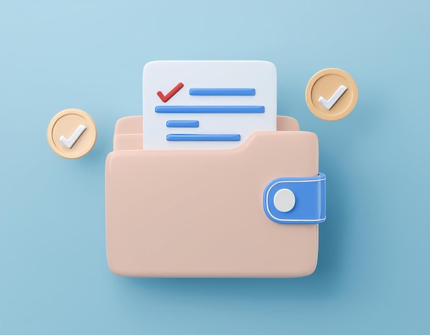 a wallet with a checklist inside and checkmarks nearby