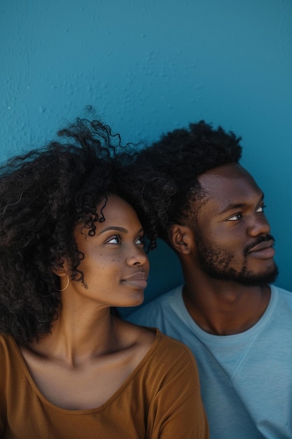 a young couple on a blue background