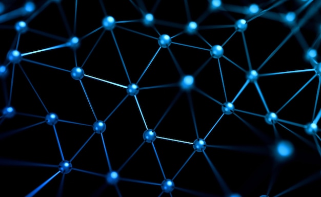 Abstract 3d rendering of chaotic structure Plexus background with lines and spheres in empty space Futuristic shape Network concept