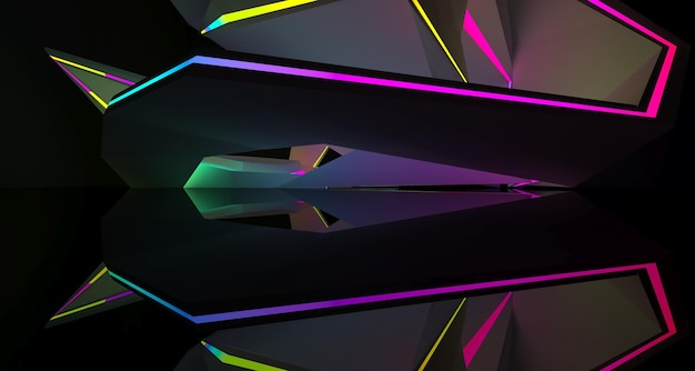 abstract architectural white interior of a minimalist house with color gradient neon lighting 3d