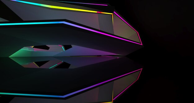Abstract architectural white interior of a minimalist house with color gradient neon lighting 3D