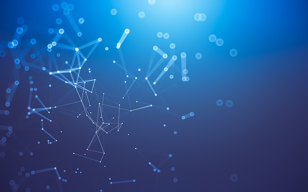 Abstract background. Molecules technology with polygonal shapes, connecting dots and lines. Connection structure. Big data visualization.