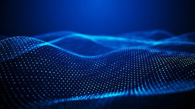 Abstract background with glowing particles Digital moving wave Futuristic illustration with explosion of data 3d rendering