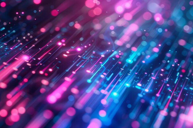 abstract background with pink blue glowing neon lines and bokeh lights Data transfer concept Digital