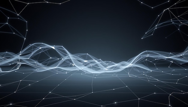 Abstract background with white lines and dots on a dark grey background