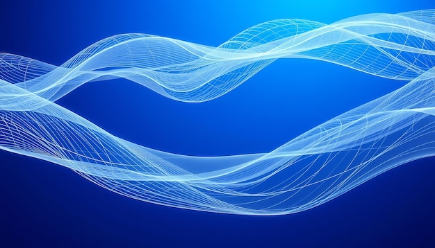Abstract blue and white wavy lines on a blue background