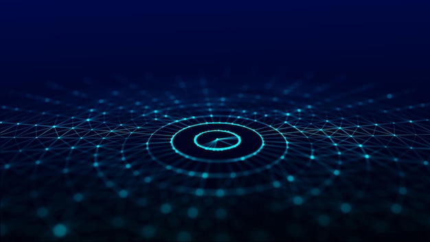 Abstract blue background of circular flow of particles Digital cyberspace Network connections structure 3D rendering