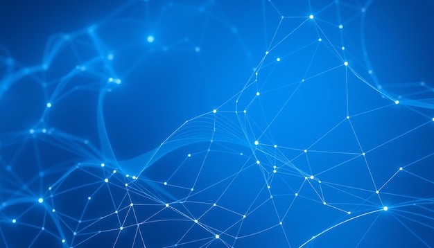 Abstract blue background with connecting lines and glowing dots