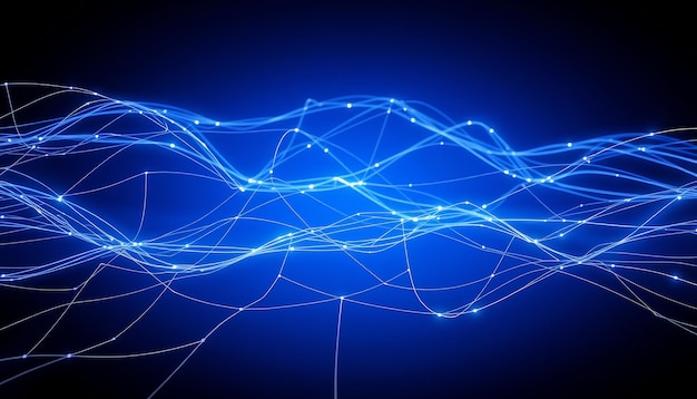 Abstract blue background with glowing lines and dots