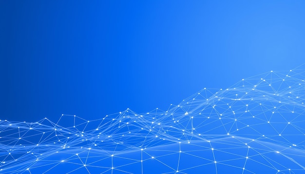 Abstract blue background with white interconnected lines and dots