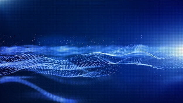 Abstract blue color digital particles wave background