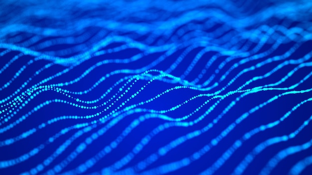 Abstract blue futuristic background Big data visualization Digital dynamic wave of particles 3D rendering