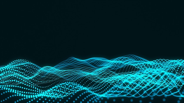 Abstract Blue Geometric Background Futuristic technology styleFuturistic background of dots and lines with a dynamic wave Big data 3d rendering