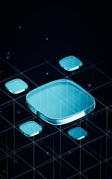 Abstract blue glass geometry cubes 3d rendering