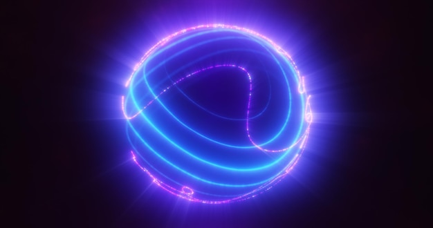 Abstract blue purple glowing digital hightech futuristic energy plasma sphere with lines