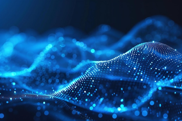 abstract blue wave of dots and lines on a dark background a digital technology concept for sound or