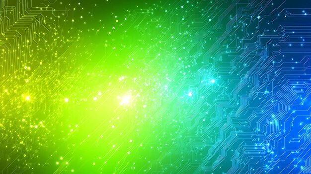 Abstract Circuit Board with Glowing Green and Blue Lines