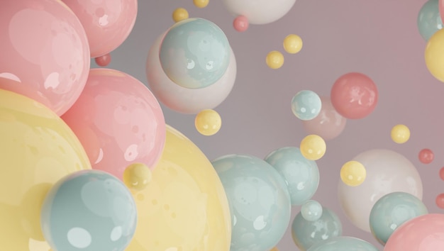 Abstract colorful 3d art background with multiple colors Glossy floating liquid blobs soap bubbles metaballs Abstract composition with colorful balls in different sizes Copy space concept